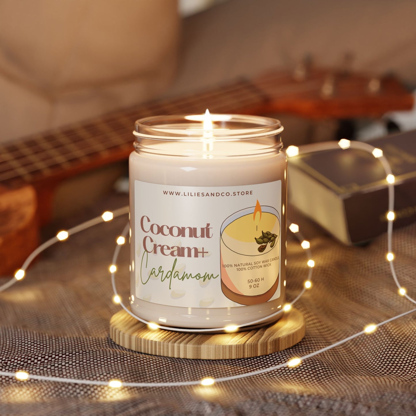 Coconut Cream & Cardamon Scented Soy Candle, 9oz