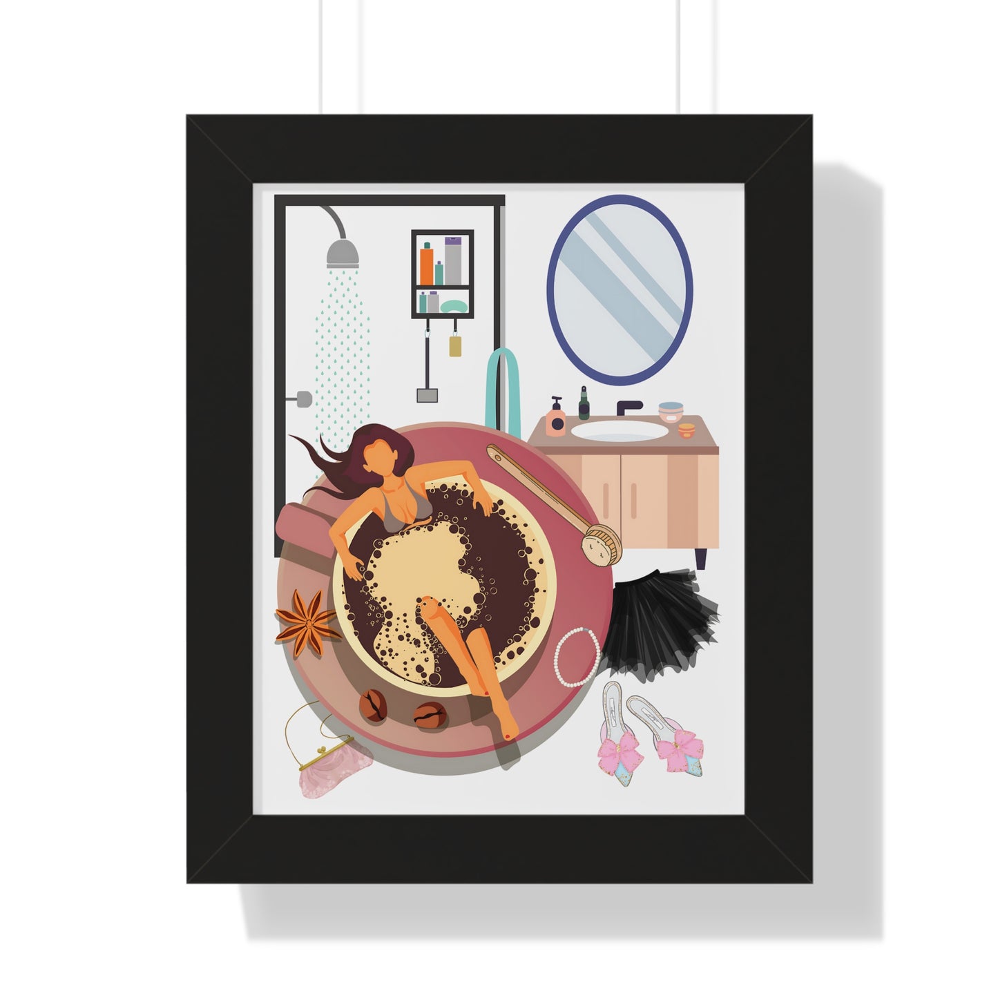 Coffee Bath Framed Vertical Poster