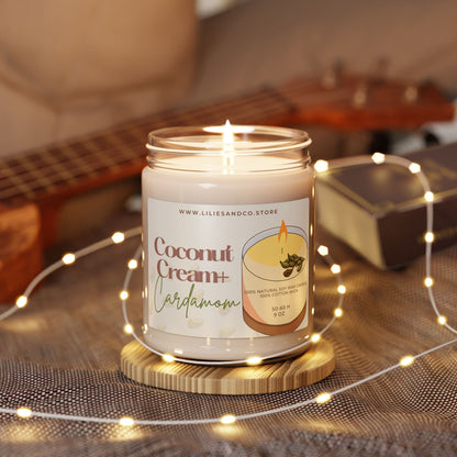 Coconut Cream & Cardamon Scented Soy Candle, 9oz