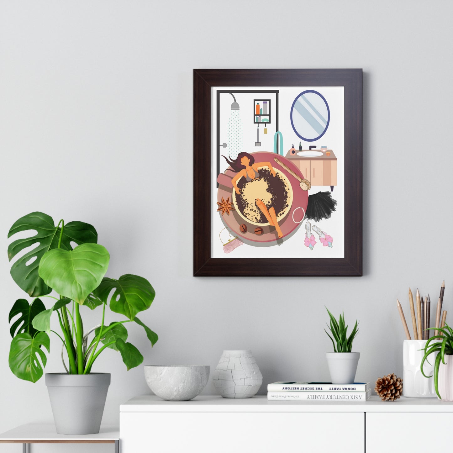 Coffee Bath Framed Vertical Poster