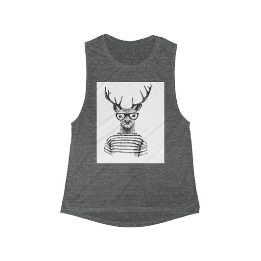 Casual Deer Graphic Tank Top - Women’s Flowy Muscle Tee