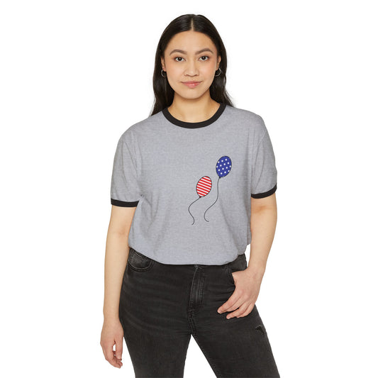 Patriotic Balloon Unisex Cotton Ringer T-Shirt