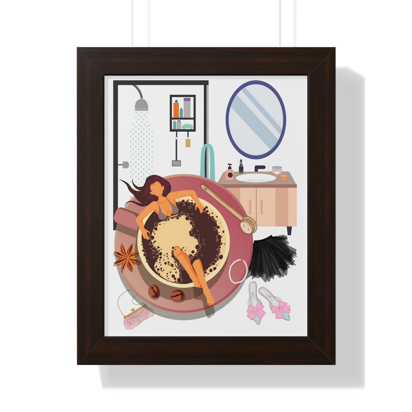 Coffee Bath Framed Vertical Poster