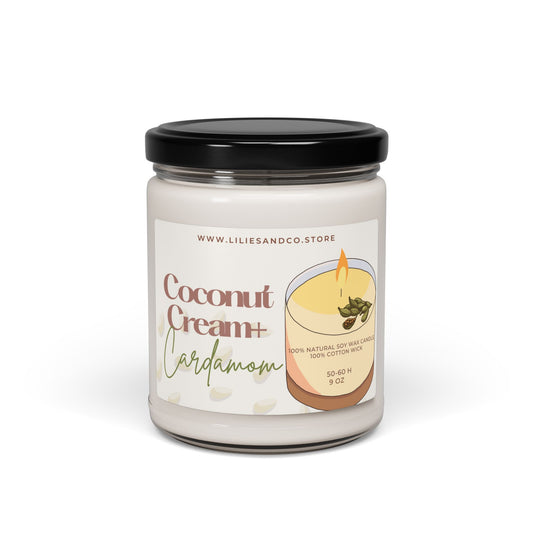 Coconut Cream & Cardamon Scented Soy Candle, 9oz