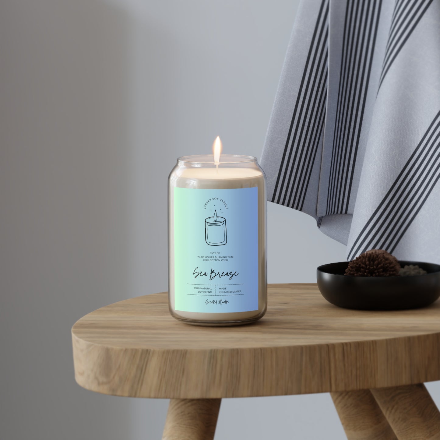 Soy Scented Candle - Sea Breeze, 13.75oz - Natural & Relaxing Home Fragrance